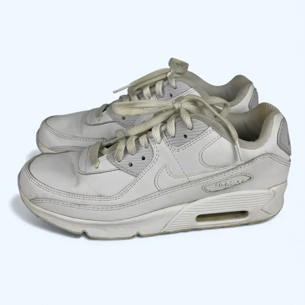 Nike Air Max 90 Leather Athletic Shoes CD6864-100 White Youth Size 7